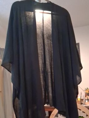 Black Sheer Open Front Kimono Cardigan